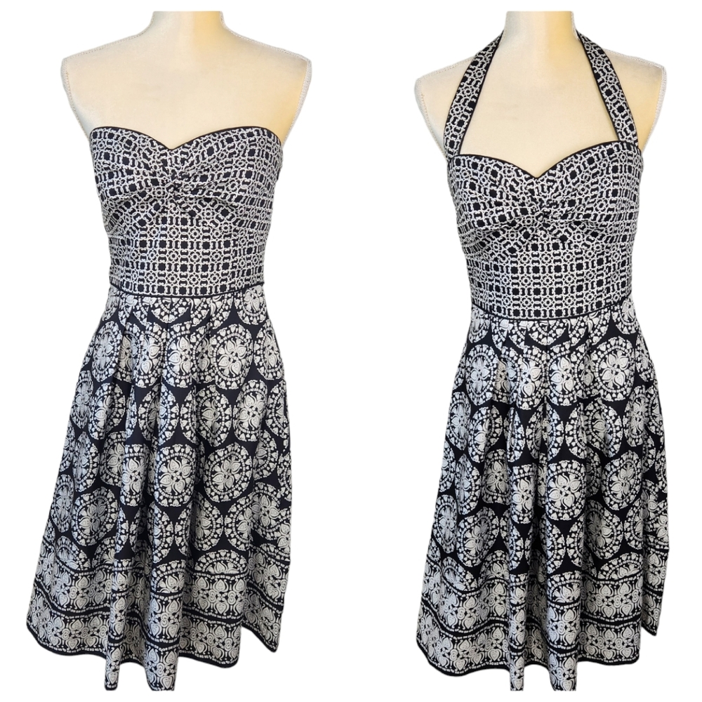 White House Black Market Silk Dress Womens 8 Black Halter Strapless Vacay